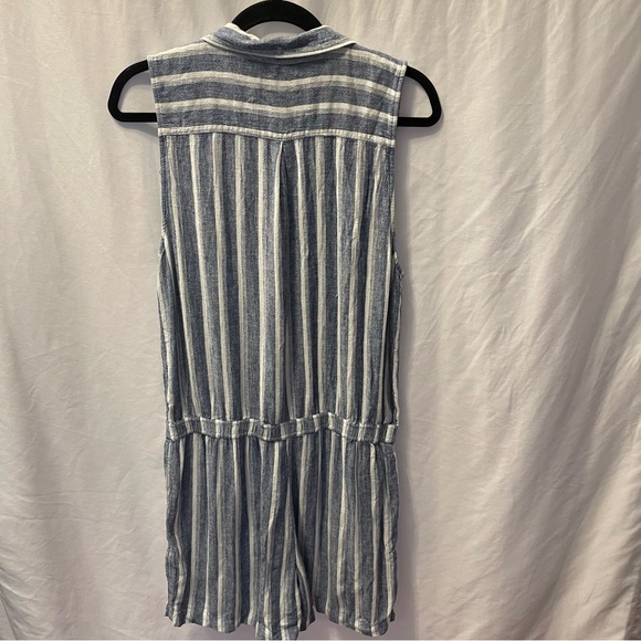 Loft Romper Linen Blend Striped Sleeveless Blue Women’s Size 10 Pockets Summer - Picture 7 of 16